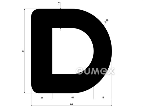 "D" Gummiprofil mit Loch, 84x80/R42mm, 70°ShA, EPDM, -40°C/+100°C, schwarz, 